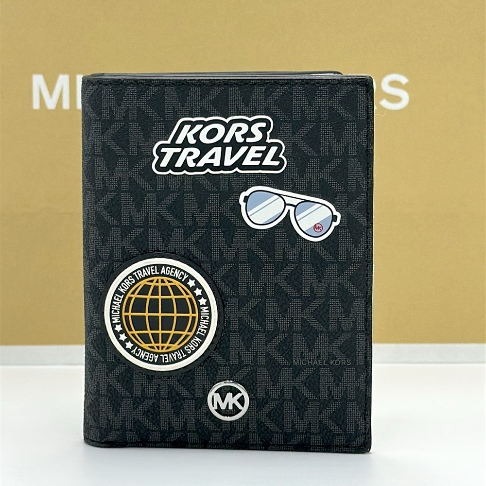 Michael Kors Black Passport Cover with Patches - Picture 2 of 10